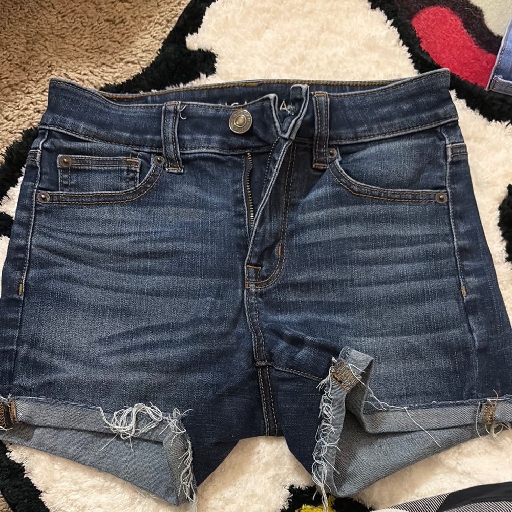 American Eagle Outfitters Blue Jean Shorts Distressed Frayed Hem
